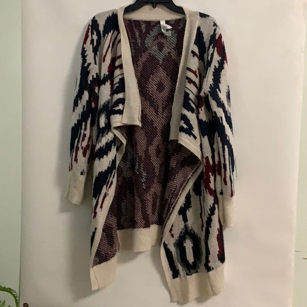 AEROPOSTALE MULTICOLORED TUNIC OPEN CARDIGAN SZ M